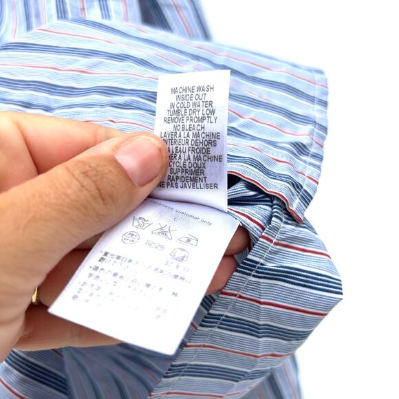 Frank & Eileen Barry Italian Cotton Luxe Striped Blue Shirt Button Up Large - Picture 7 of 7